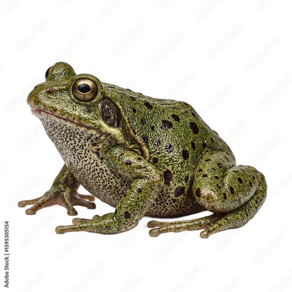 Close up of a wild moor frog showcasing its smooth greenish brown skin with dark spots plump body webbed feet and reflective eyes Close up of a wild moor frog showcasing its smooth greenish brown skin with dark spots plump body webbed feet and reflective eyes