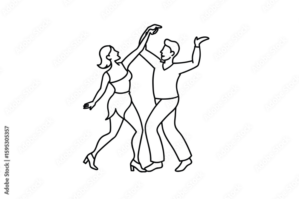Fototapeta premium Elegant line art illustration of a couple dancing salsa depicting movement passion and the joy of dance in a simple and stylish design on white