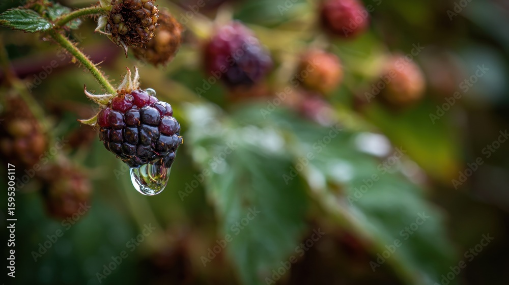 Close-up of a blackberry with a water droplet Close-up of a blackberry with a water droplet