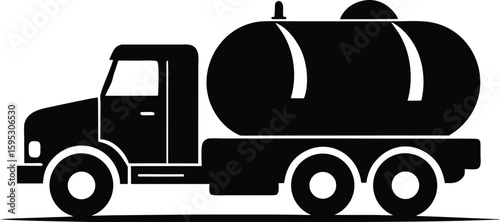 Tanker truck silhouette, fuel truck icon, transport vehicle vector