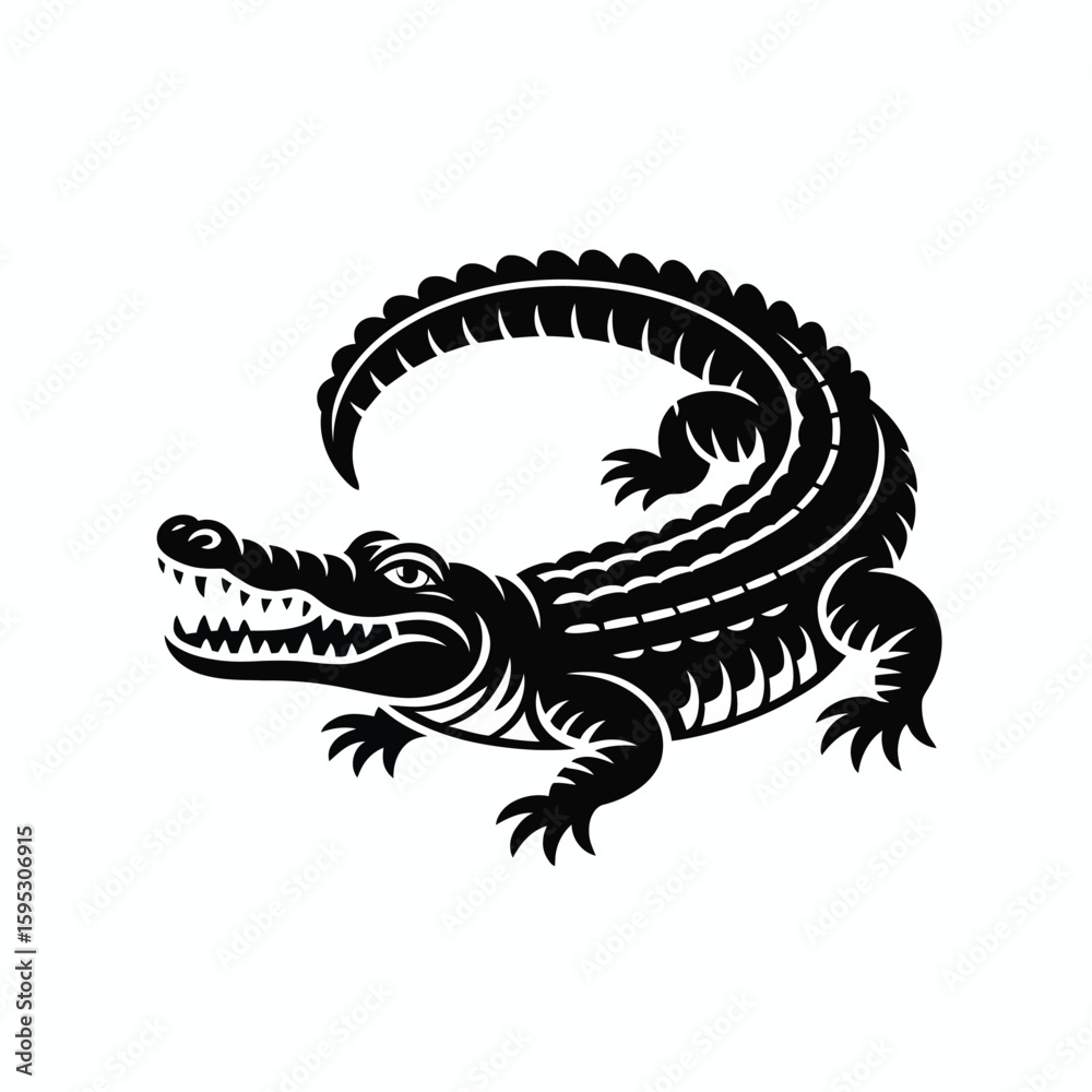 Fototapeta premium Stylized black silhouette of a fierce alligator