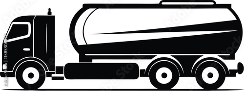 Tanker truck silhouette, fuel truck icon, transport vehicle vector
