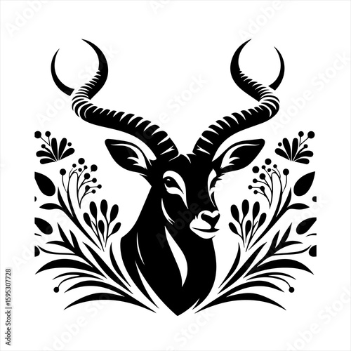 Stylized antelope with floral elements