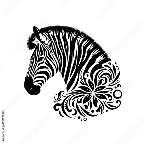 Zebra head with floral mane