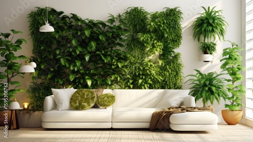 vertical garden on wall in modern living room with sleek furniture and minimalist design