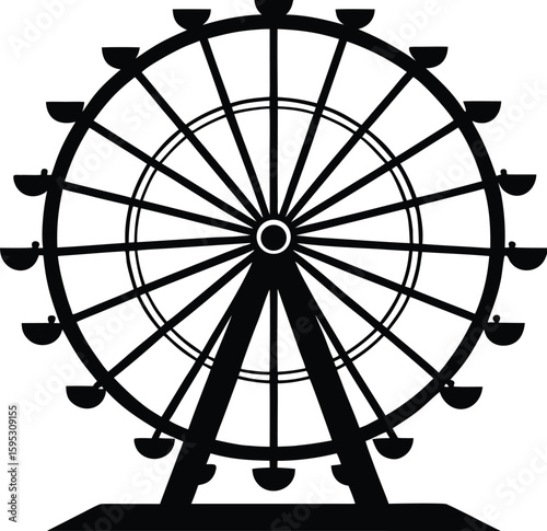 Ferris wheel silhouette, carnival ride icon, amusement park graphic