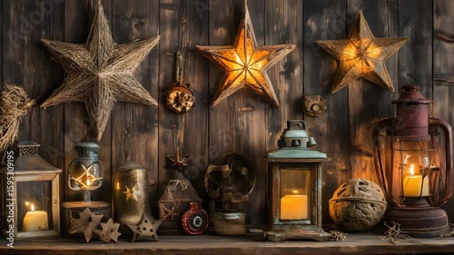 Decorative shelf display with a variety of star ornaments and unique items showcasing creativity
