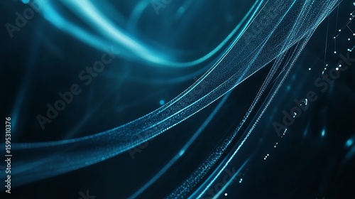 Abstract blue technology background with line waves and digital connections flowing in the dark