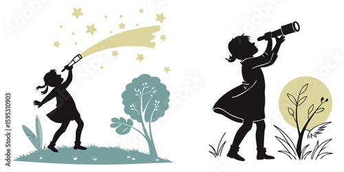Enchanted Childhood Silhouettes – Expressive Vector Art for Storybook Illustrations & Whimsical Designs