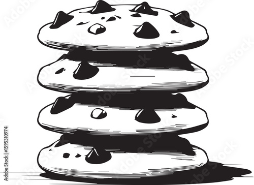 Delicious Pile of Chocolate Chip Cookies: A delightful stack of perfectly baked chocolate chip cookies, with generous chocolate chips, creates a visual treat.
