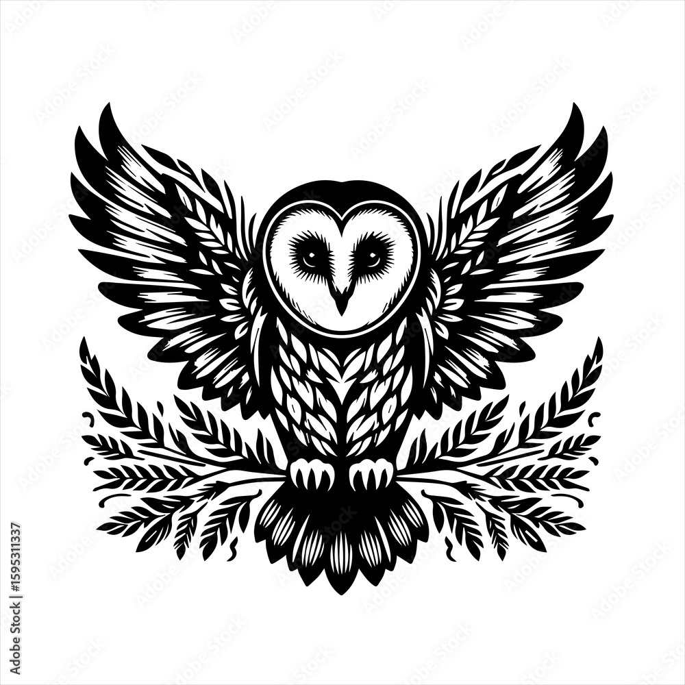 Obraz premium Barn owl with open wings