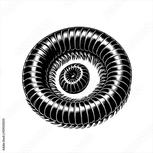 Millipede curled in a spiral