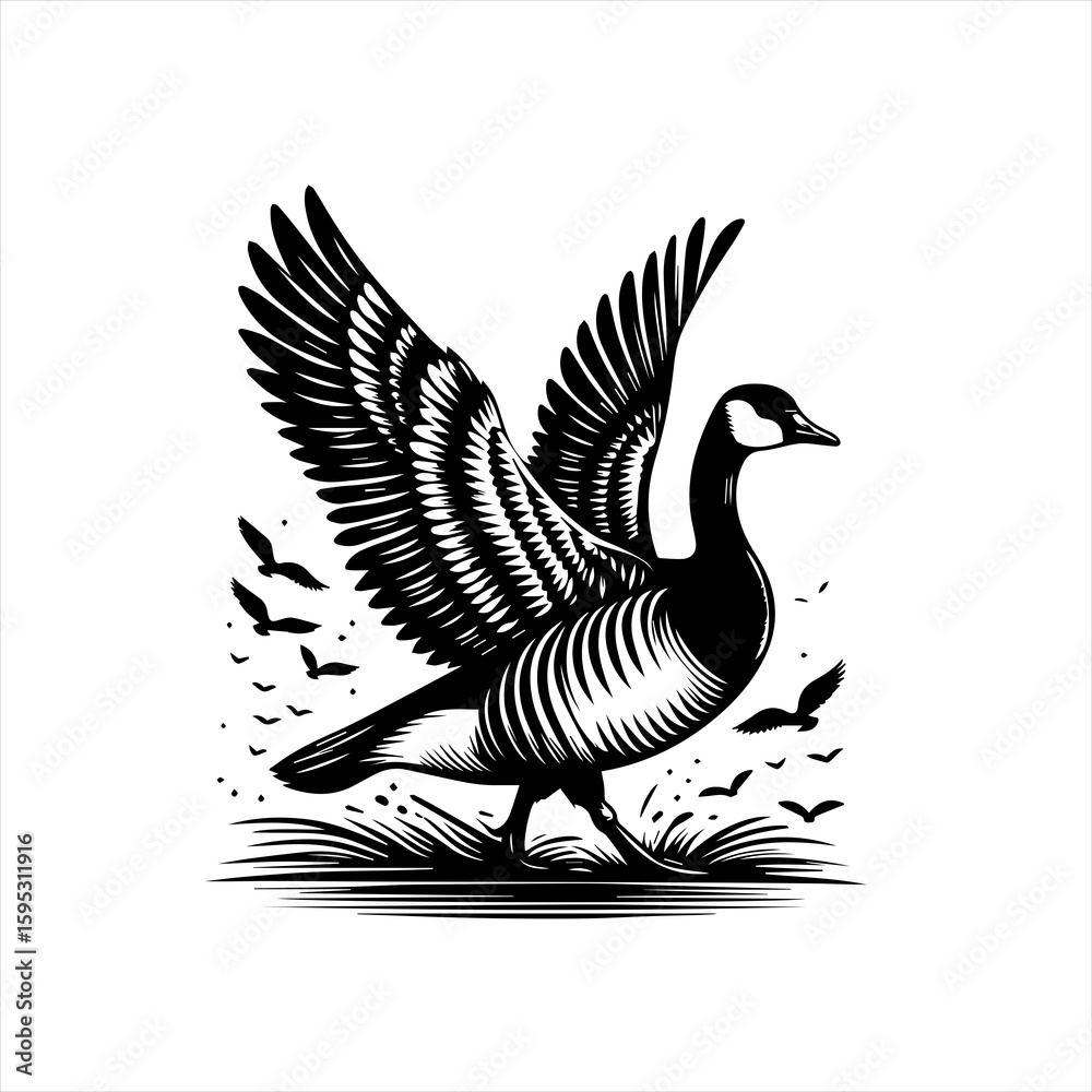 A goose with wings spread A goose with wings spread