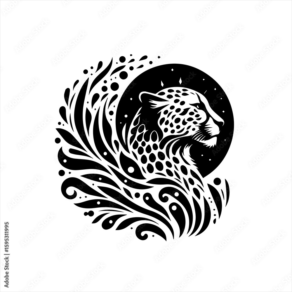 Naklejka premium Cheetah profile in decorative circle