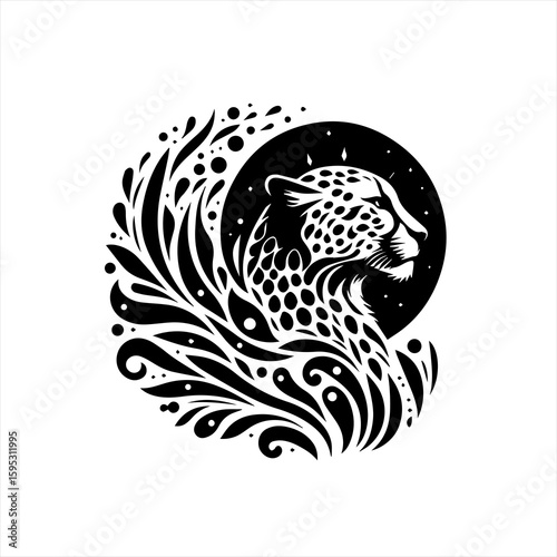 Cheetah profile in decorative circle