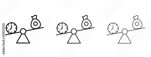 Time and money compare scale icon in stroke art design versions. EPS 10
