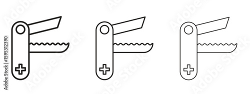 Swiss Knife icon in stroke art design versions. EPS 10