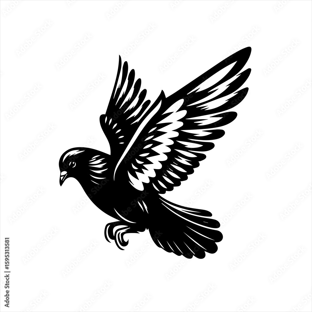 Obraz premium A black bird flying with wings spread