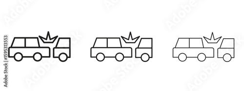 Rear end collision icon in stroke art design versions. EPS 10