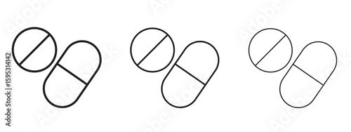 Pills icon in stroke art design versions. EPS 10
