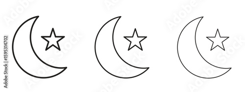 Moon and star icon in stroke art design versions. EPS 10