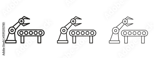 Industrial robot icon in stroke art design versions. EPS 10