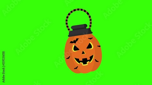 Halloween pumpkin bucket animation with green screen 4k