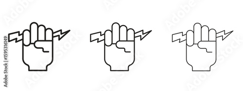 Hand with Power icon in stroke art design versions. EPS 10