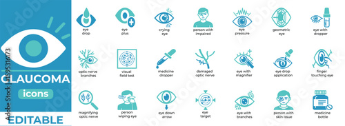 Clean glaucoma vector icons for medical, health, and UI use