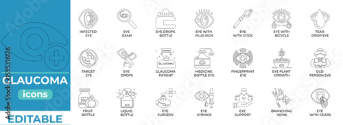 Clean glaucoma vector icons for medical, health, and UI use