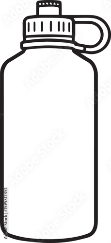 Water Bottle Essential: A minimalist, high-angle depiction of a reusable water bottle, promoting sustainability and hydration in a clean, clear style.