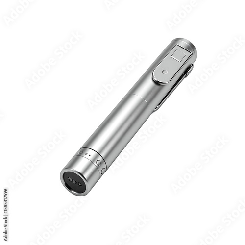 Metallic laser pointer with pocket clip and clicker perfect for presentations Isolated on white for professional use