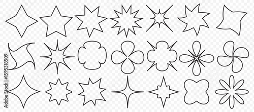 Big vector set of brutalist geometric shapes. Trendy abstract minimalist figures, stars, flowers, circles. Modern abstract graphic design elements. Vector illustration. EPS 10.