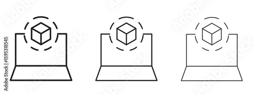 Computer simulation icon in stroke art design versions. EPS 10