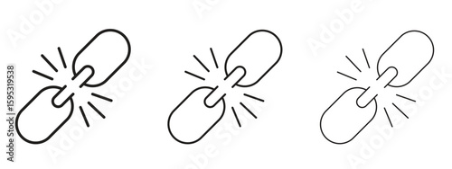 Broken link icon in stroke art design versions. EPS 10