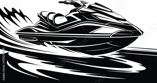 High-Speed Jet Ski Ride Vector Illustration on Water Waves.

