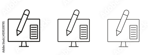 Blended learning icon in stroke art design versions. EPS 10