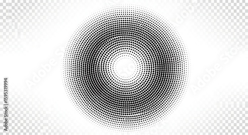 Circular halftone pattern on transparent background for creative design projects