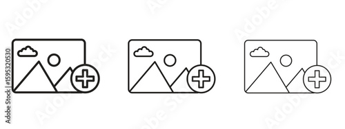 Add photos icon in stroke art design versions. EPS 10
