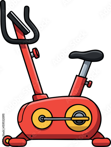 Red exercise bike fitness equipment for indoor workout and cardio training vector illustration
