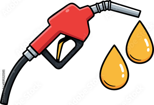 Red Fuel Pump Nozzle with Yellow Drops Fuel Gasoline Icon Vector Illustration