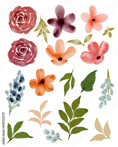 set o watercolorf flowers