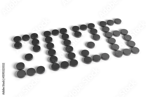 2026 written in black tiles isolated on a white background. 3D illustration.