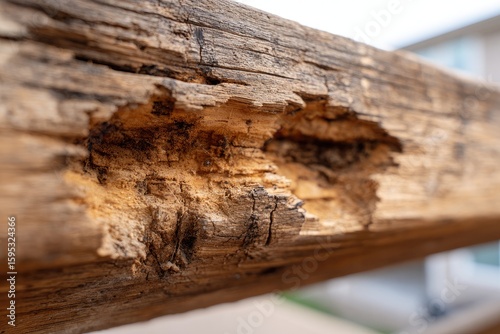 Close-up view of weathered wood with a sizable crack.