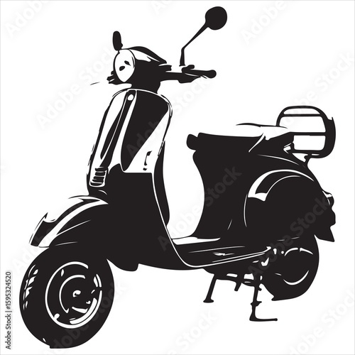 Black silhouette of a vintage scooter on white background 1
