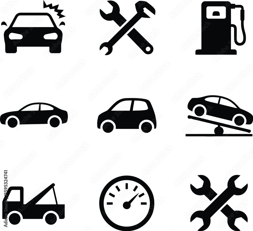 Fototapeta premium Automotive icons set. car repair, fuel, towing, and speed