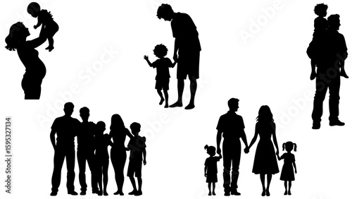 Stylish Silhouette Vector Set of Family - Parents, Kids, Love and Togetherness