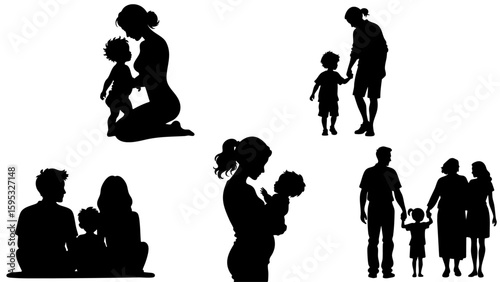 Stylish silhouette set of family