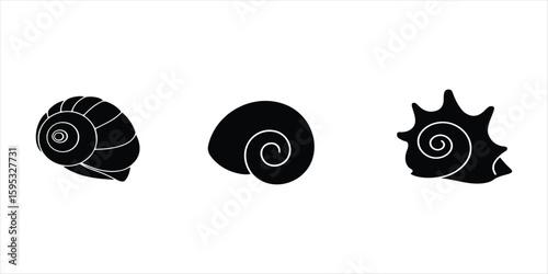 snail shell vector set hand drawn illustration on white background, shell silhouette vector icon.
