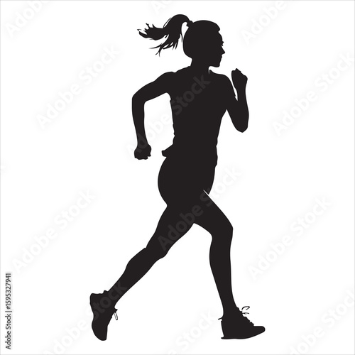 Silhouette of a woman jogging with ponytail running 1